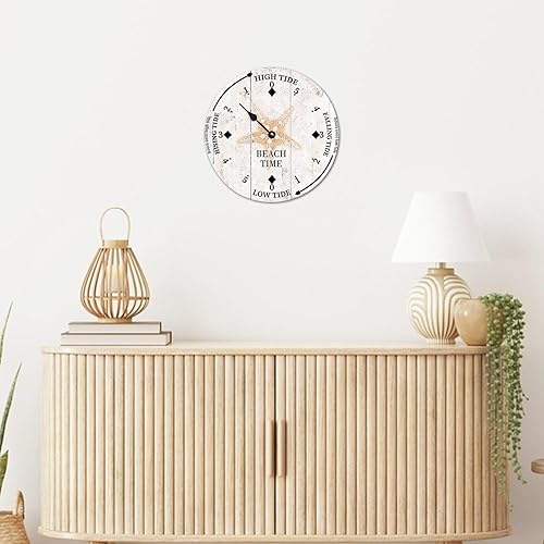 Miniatura 6 de Beach Time Starfish - Reloj de marea de madera de granja de la costa este, hora del océano, reloj de madera náutico con luna, marea alta y baja,