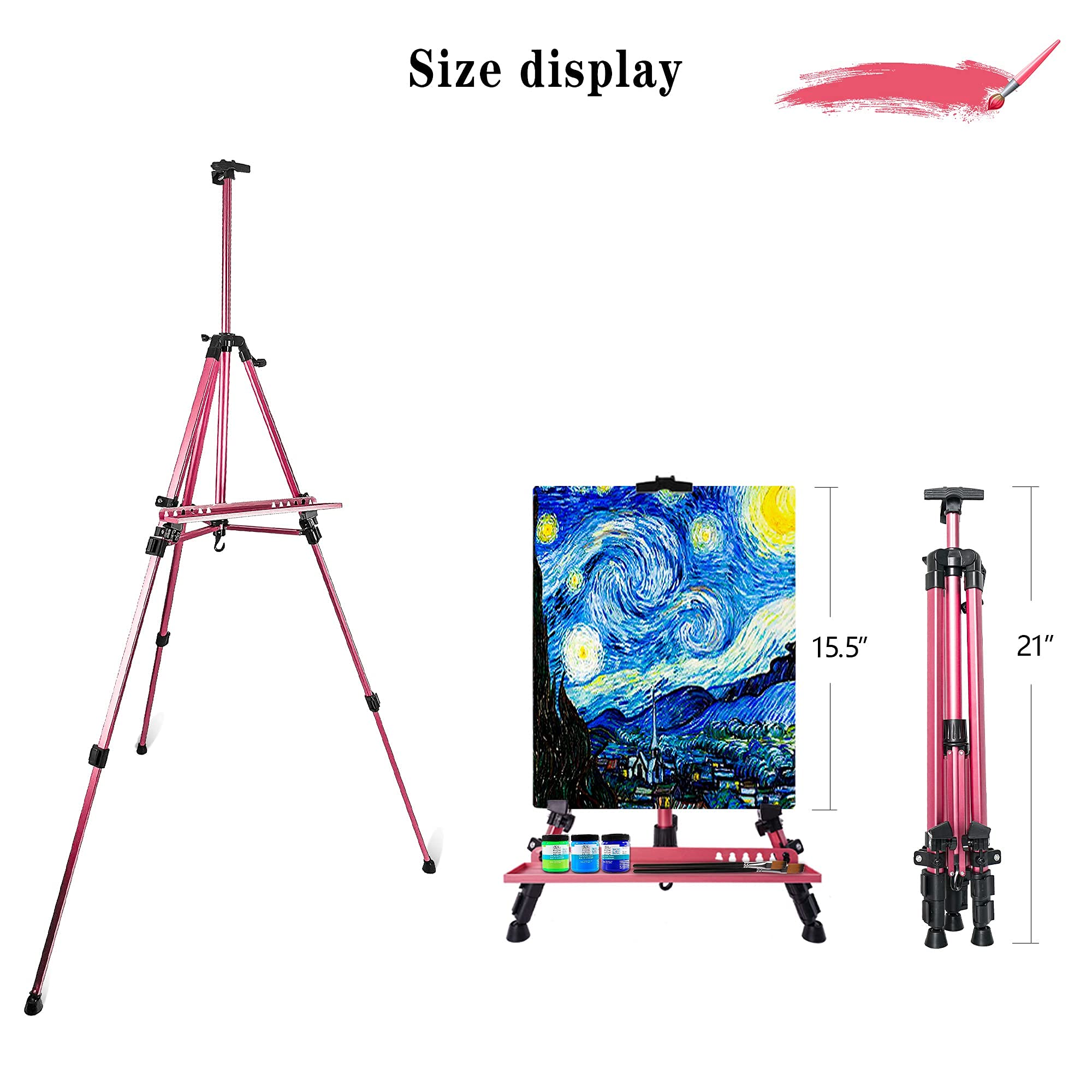 Coestai 60" Painting Easel Stand, 21"to 60"Adjustable Easel for Painting Canvases Aluminum Art Easel with Paintbrush Tray Display Stand (Rose)â€¦