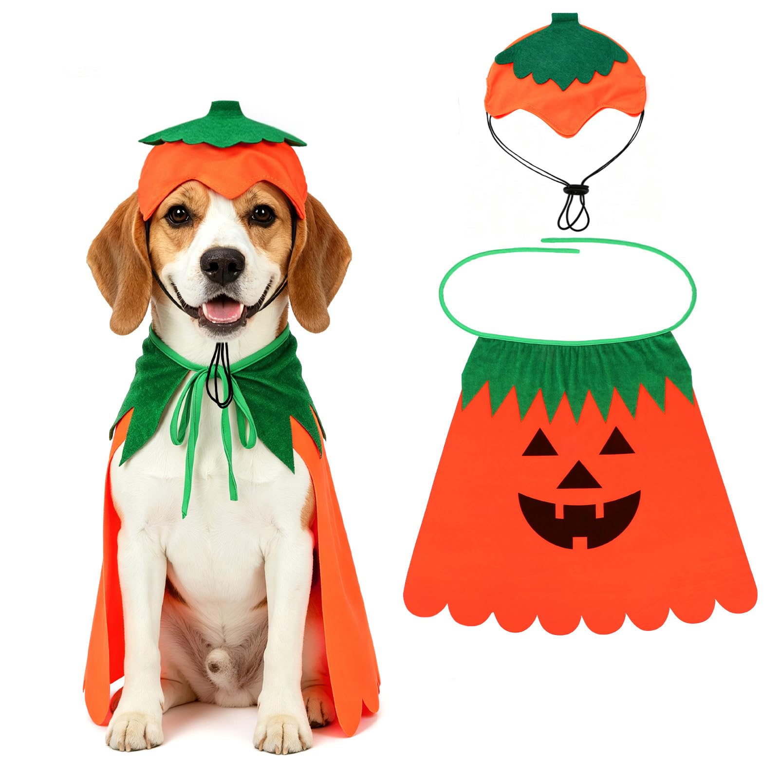 Rypet Dog Pumpkin Costume, Halloween Cape & Hat Set for Medium Large Dogs,L