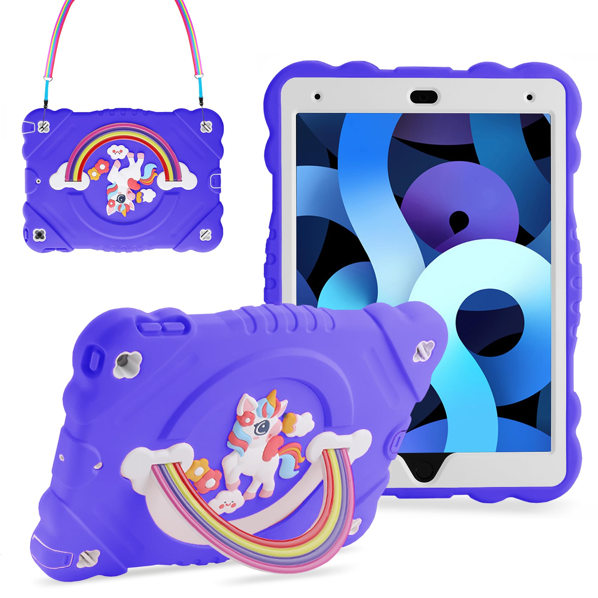 XZC Case for iPad 9th/8th/7th Generation 2021/2020/2019(10.2 inch), Unicorn Cute Cover Heavy Duty Shockproof Protective Case with Built-in Stand Strap