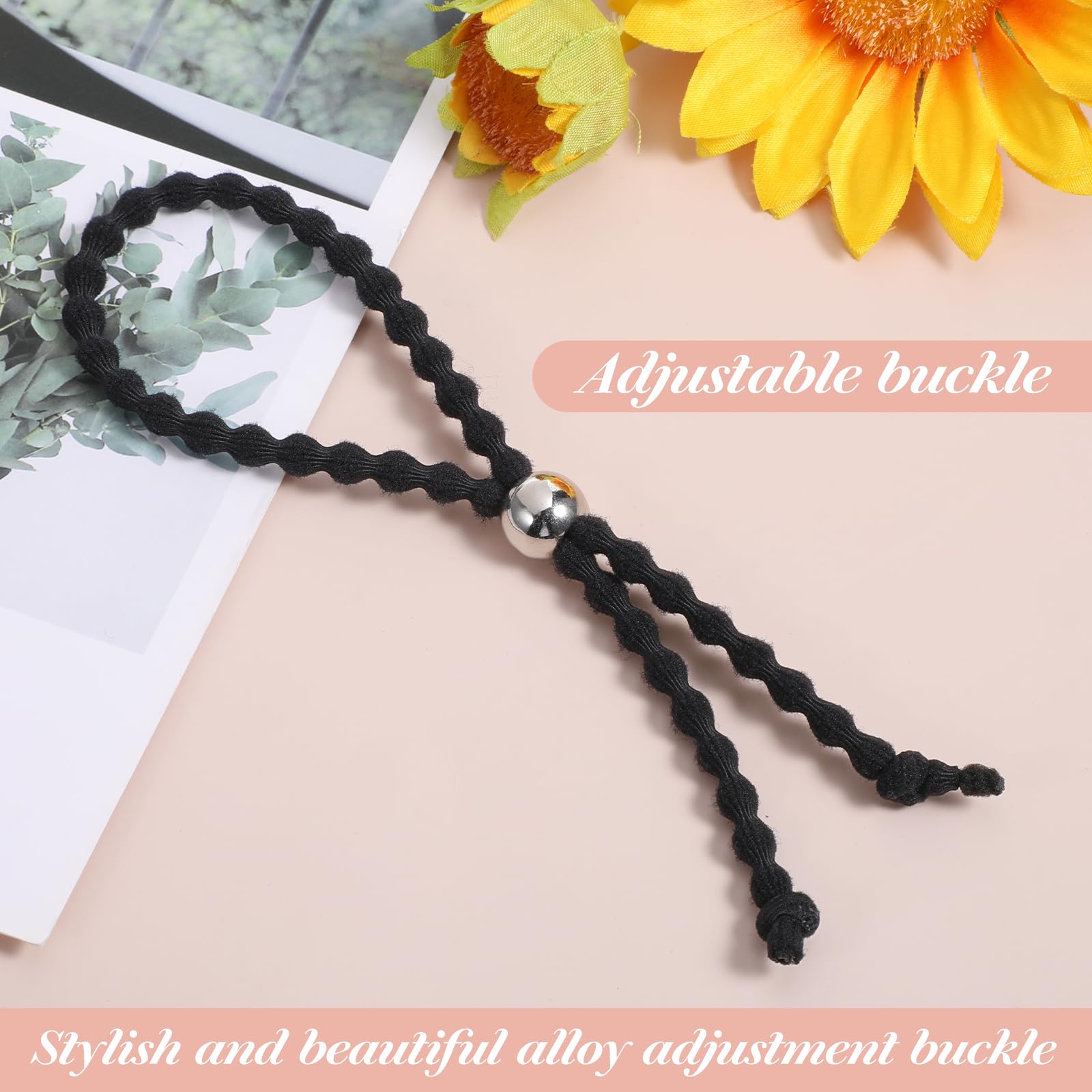 6Pcs No-Slip Hair Ties for Natural Curly Adjustable Afro Puff Cuff Drawstring Ponytail Holder, Black Elastic Scrunchies - Image 4