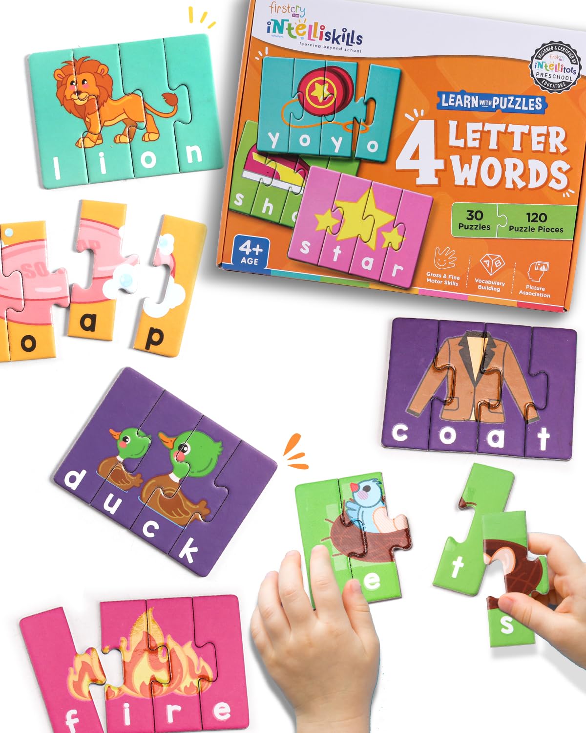 Firstcry Intelliskills Intelliskills Premium 4 Letter Words 120 Spellng Puzzles Pieces | Learn To Spell | 30 Four Letter Words, Beautiful Colourful Pictures | Puzzle Game Toy For 4+ Years Old (B0CRPH54G3) Amazon Price History, Amazon Price Tracker