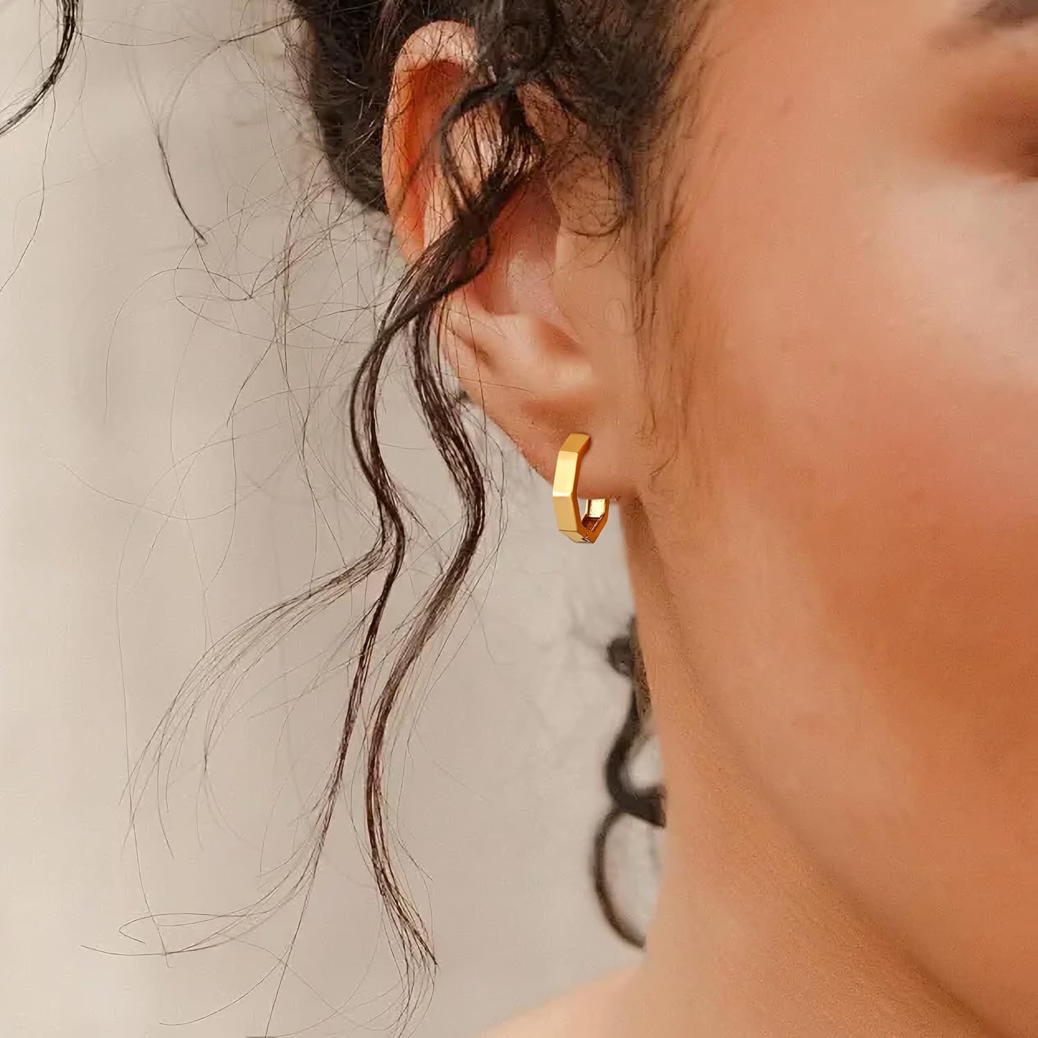 Gacimy Gold Huggie Hoop Earrings for Women 14k Gold Plated, Small Hoop Earrings for Women, 1/2 Inch Yellow Color Earrings for Women - Image 8