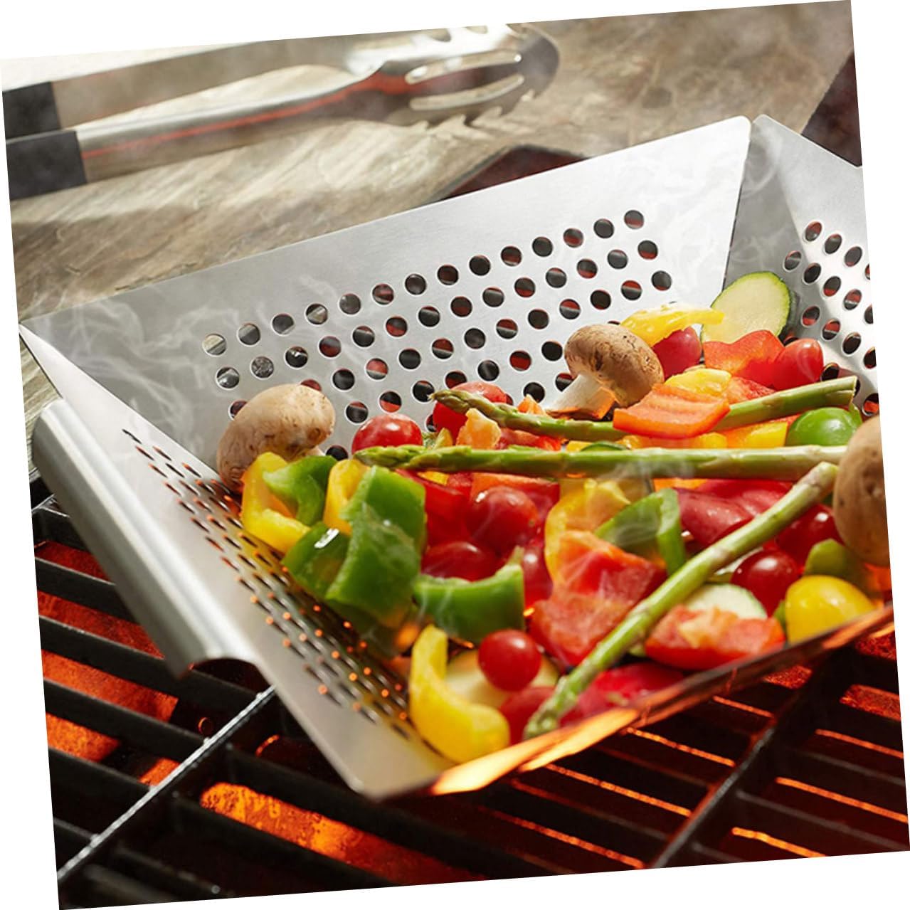 2pcs Stainless Steel Bbq Grill Baskets for Vegetables and Meat, 8-inch Small 12-inch Large, Outdoor Cooking Tool for Camping and Backyard Grilling