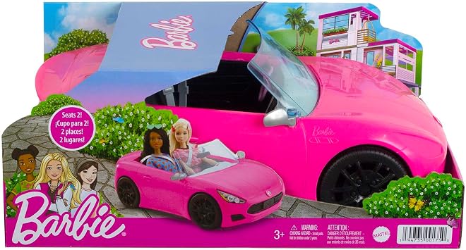 Barbie Dreamland Convertible Pink Car with Fun Details | Vehicle That Fits 2 Dolls, Including Realistic Details, Ages 3+, HBT92