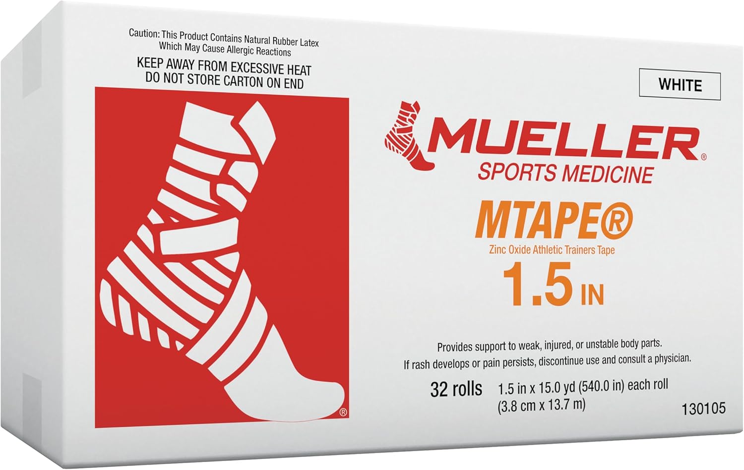 Mueller Sports Medicine 130105 Mtape Athletic Tape White (Pack of 32)