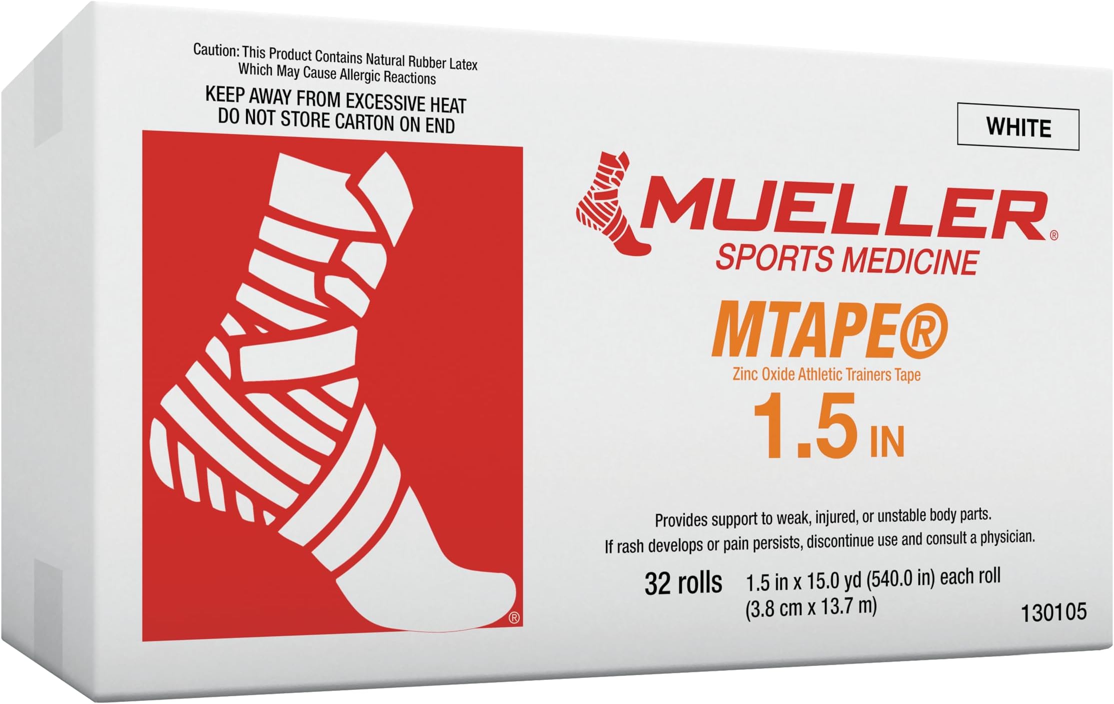 Mueller Sports Medicine 130105 Mtape Athletic Tape White (Pack of 32)