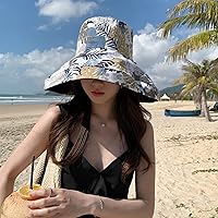 Vista 10 de Sombrero de sol de ala súper ancha para mujer, de algodón, plegable, reversible, con borde con cable, protección UV, verano, playa, viajes, jardín