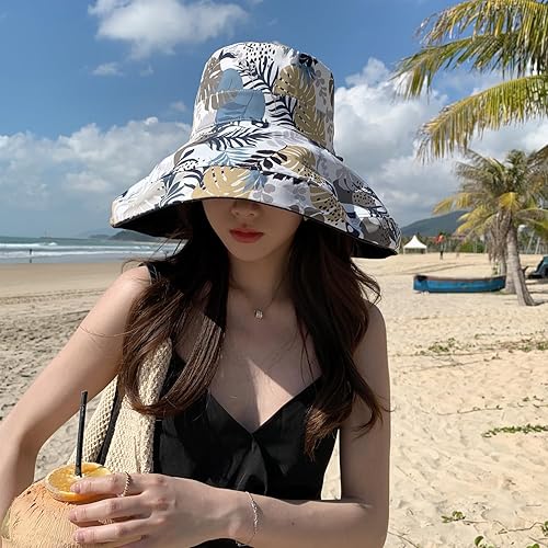 Miniatura 10 de Sombrero de sol de ala súper ancha para mujer, de algodón, plegable, reversible, con borde con cable, protección UV, verano, playa, viajes, jardín