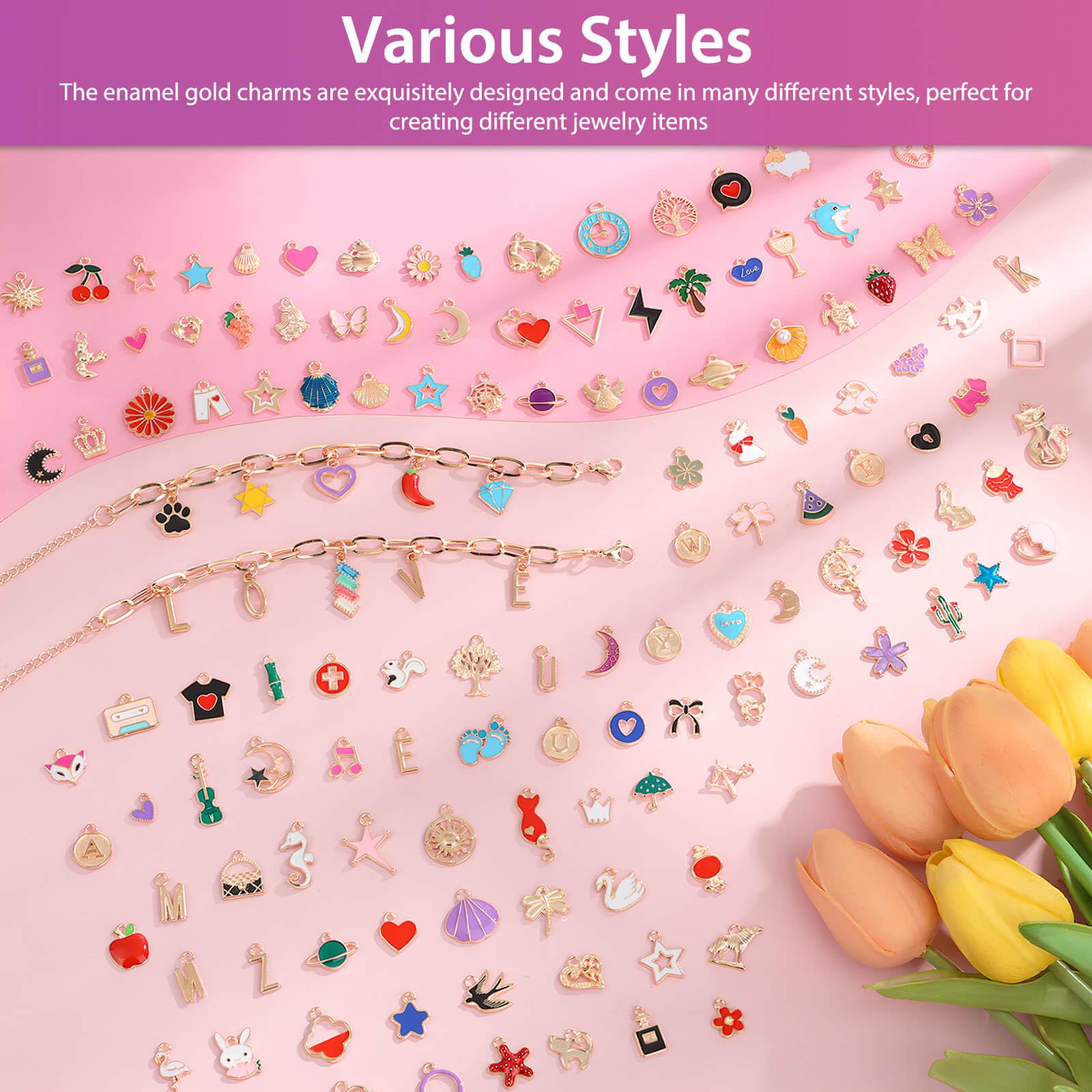 404 dijes dorados para hacer joyas, pulseras surtidas, dijes de letras para hacer joyas, collares, pulseras, llaveros y manualidades 5