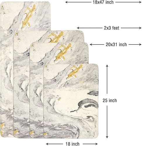 Miniatura 2 de Alfombra de baño HAOCOO de 19.7 x 30.720 x 31cm hecha de lana sintética de mármol blanco, alfombra antideslizante para puerta, suave, de microfibra,