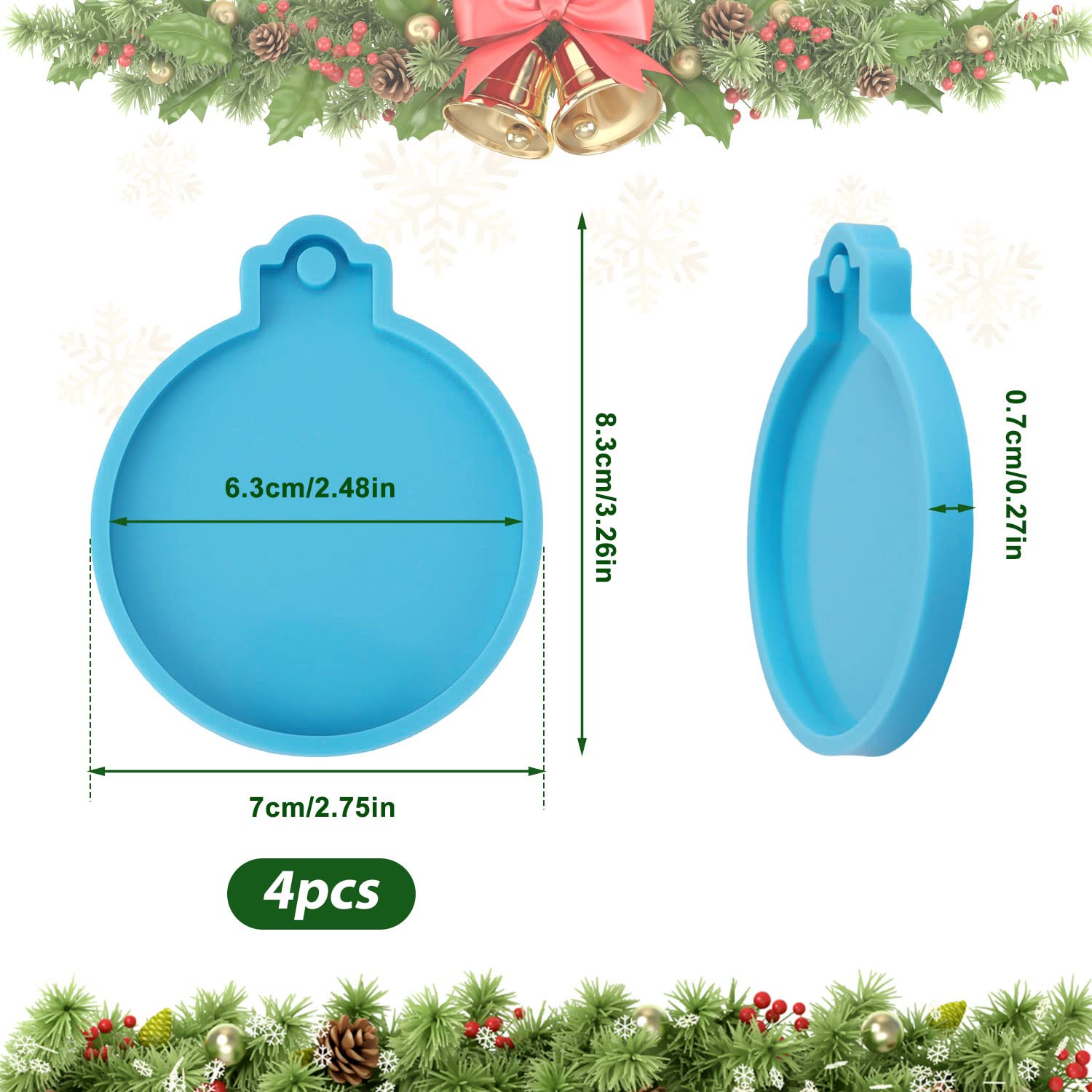 LUTER Christmas Resin Molds Silicone, 4pcs Resin Ornament Molds Christmas Pendant Molds with Hanging Hole - Image 2