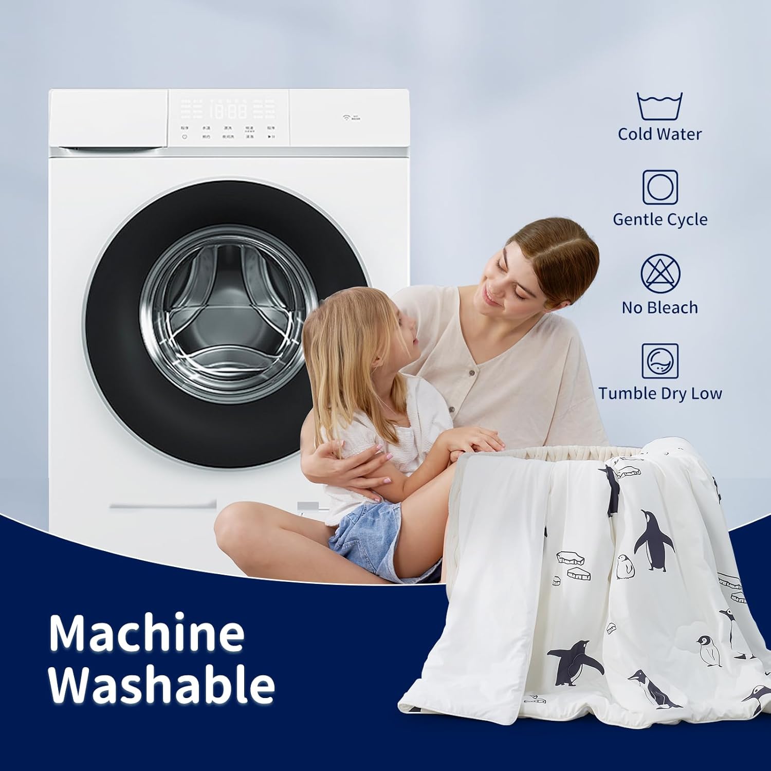 Dream Valley® Kids Cooling Blanket for Hot Sleepers, Kids Comforter Set with 1 Pillowcase, Lightweight Cooling Blanket with Outlast® Technology, Good Gift Choice for Kids, Penguin, 50''×70''