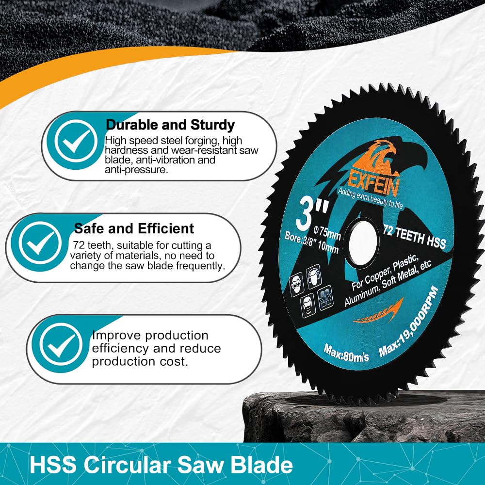EXFEIN 75mm HSS Circular Cutting Disc 3pcs, High-Speed Steel Disc for Cutting Soft Metal Copper Aluminum Wood Plastic Diamond Disc - Image 3
