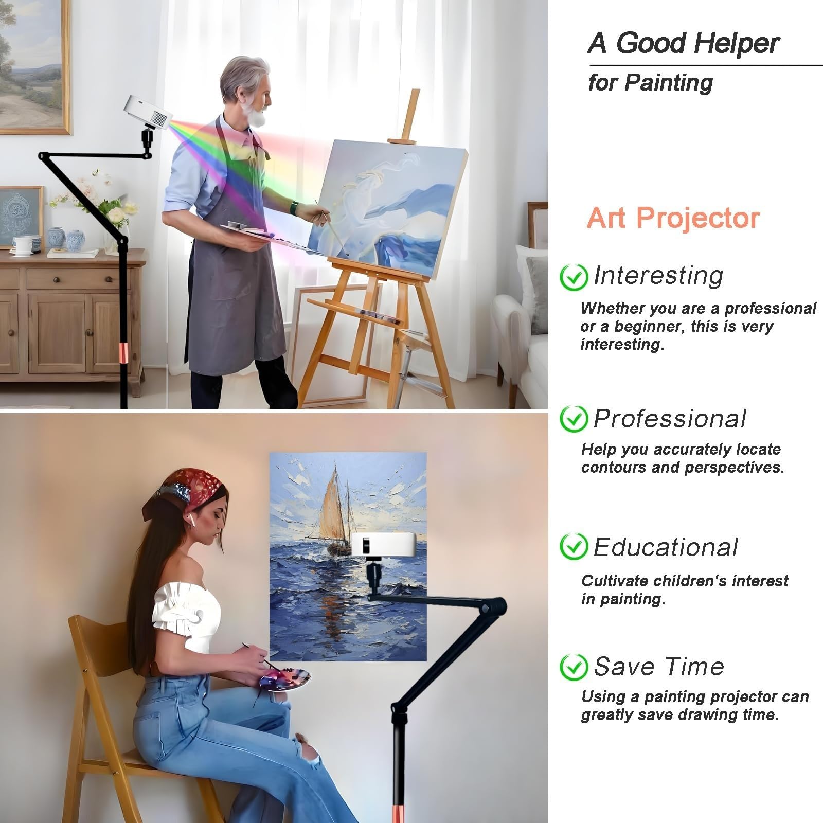 Tragbarer LED-Kunstprojektor zum Nachzeichnen und Zeichnen, Skizzierer-Zeichenprojektor mit Ständer für Künstler, unterstützt iOS und Android