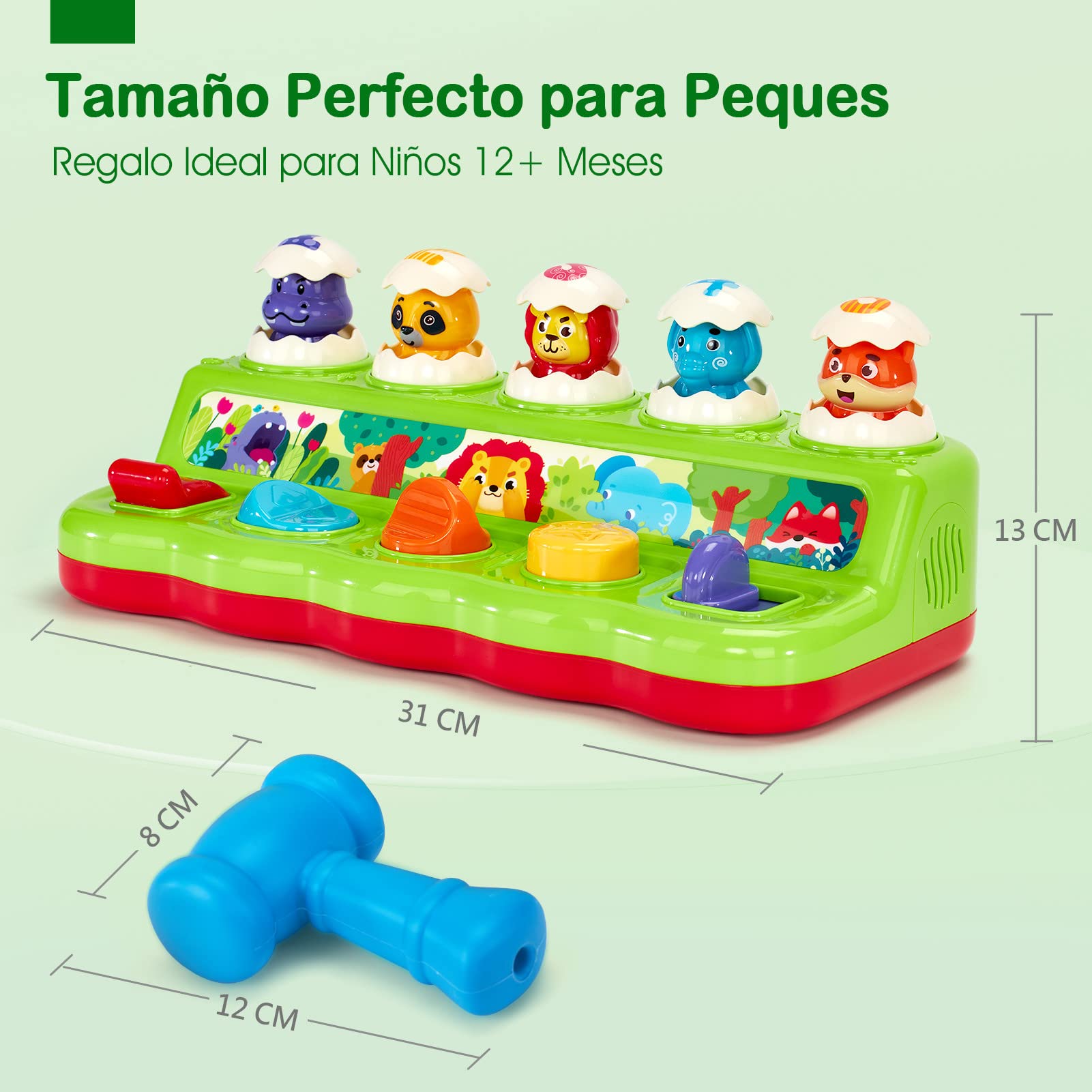 hahaland Juguetes Niños 1 año - Animales Pop-up Interactivo con Luces & Sonidos - Juguetes Montessori para Niños 1 2 3 Años Regalo Educativo