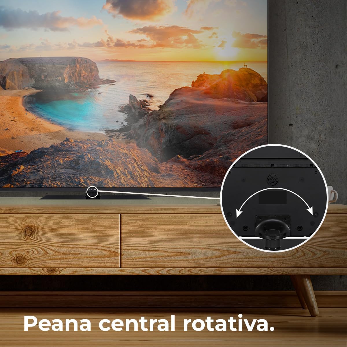 Diagram showing the rotative central stand of the Cecotec TV