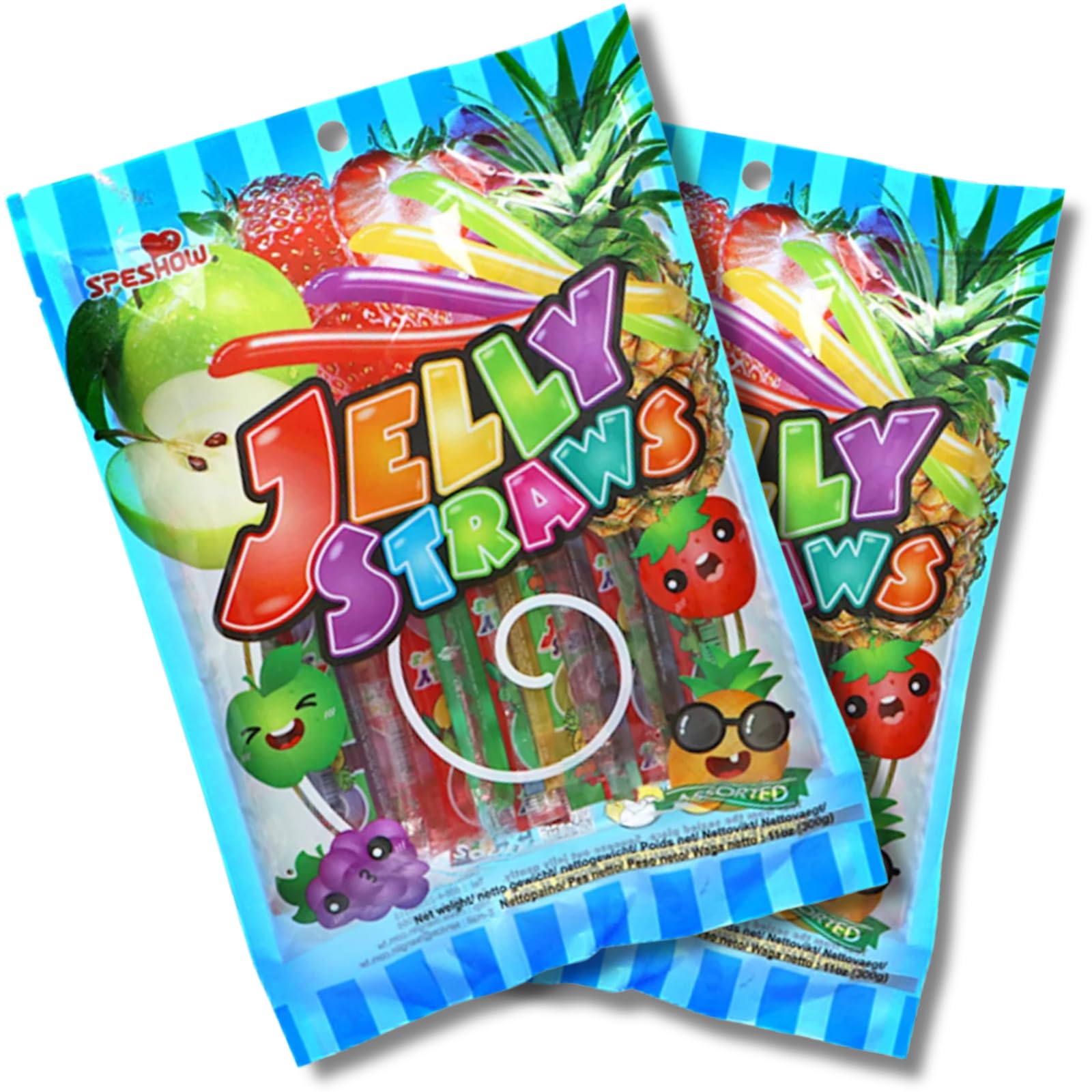 2x Jelly Straws Fruit Fruchtgummistäbchen/Geleefruchtstreifen, Fruchtgummi Jelly Strips Straws, Kaubonbon-Stangen, Soft-Kaustangen mit Fruchtgeschmack - Assorted Flavors (2x 300g)