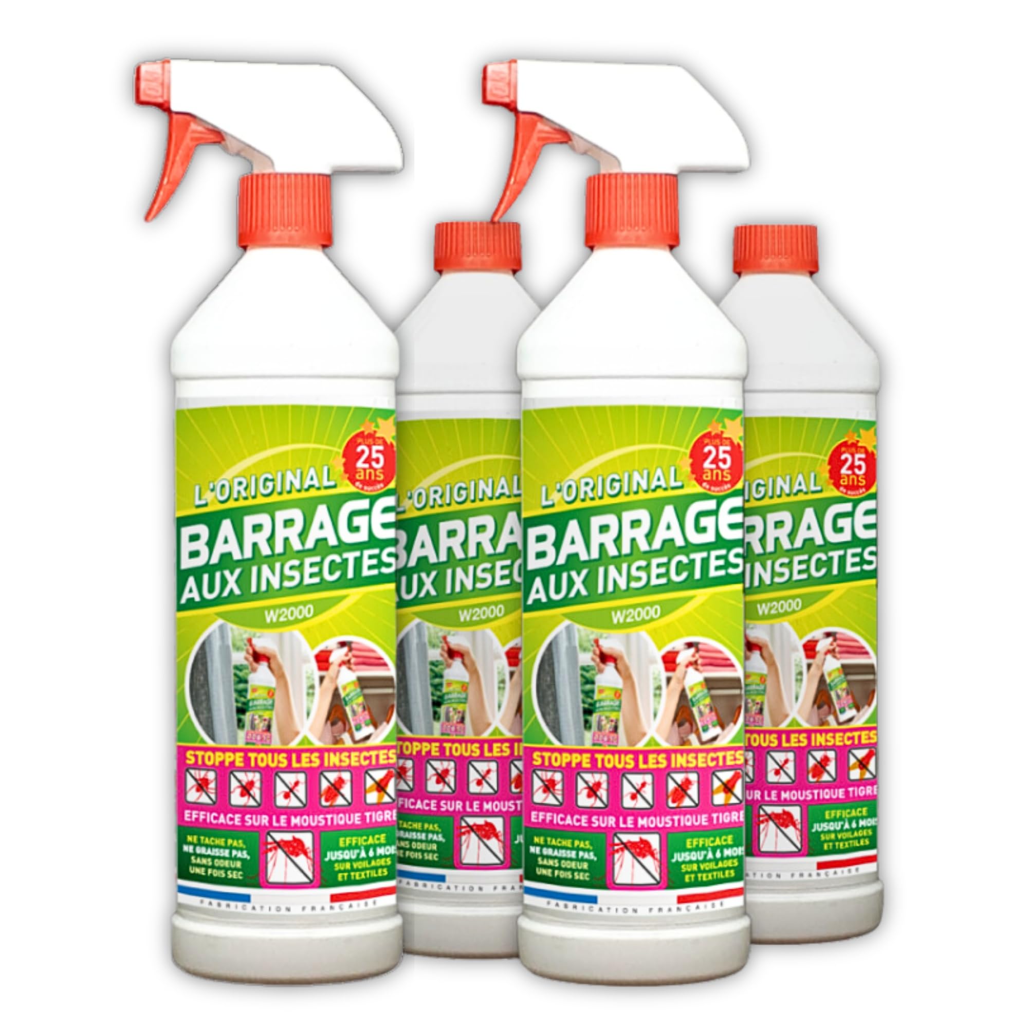 Lot de 4x1L W2000 avec 2 Vaporisateurs - Insecticide Insectes Volants et Rampants - Protection 6 Mois