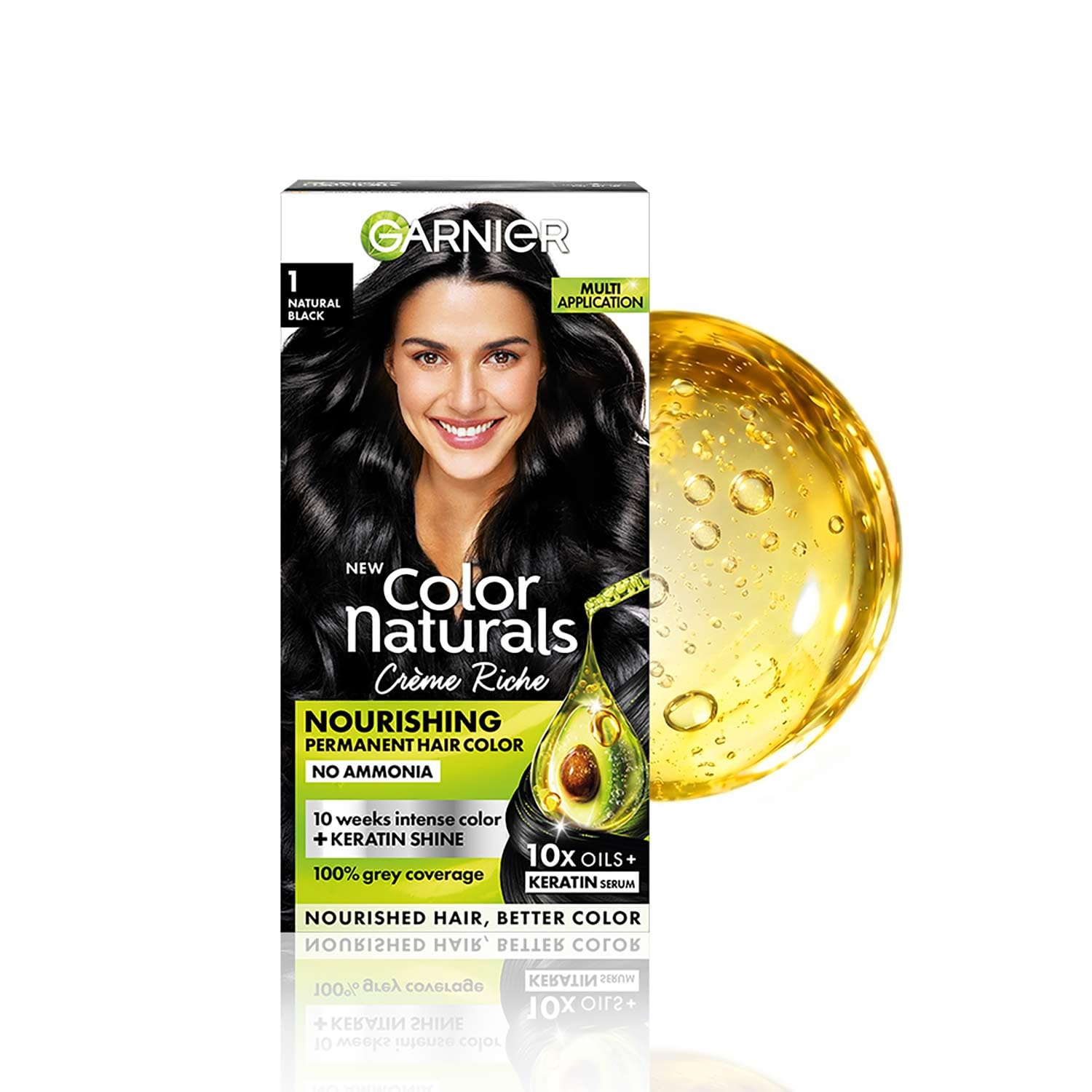 Garnier Color Naturals Crème hair color, Shade 1 Natural Black, 70ml + 60g