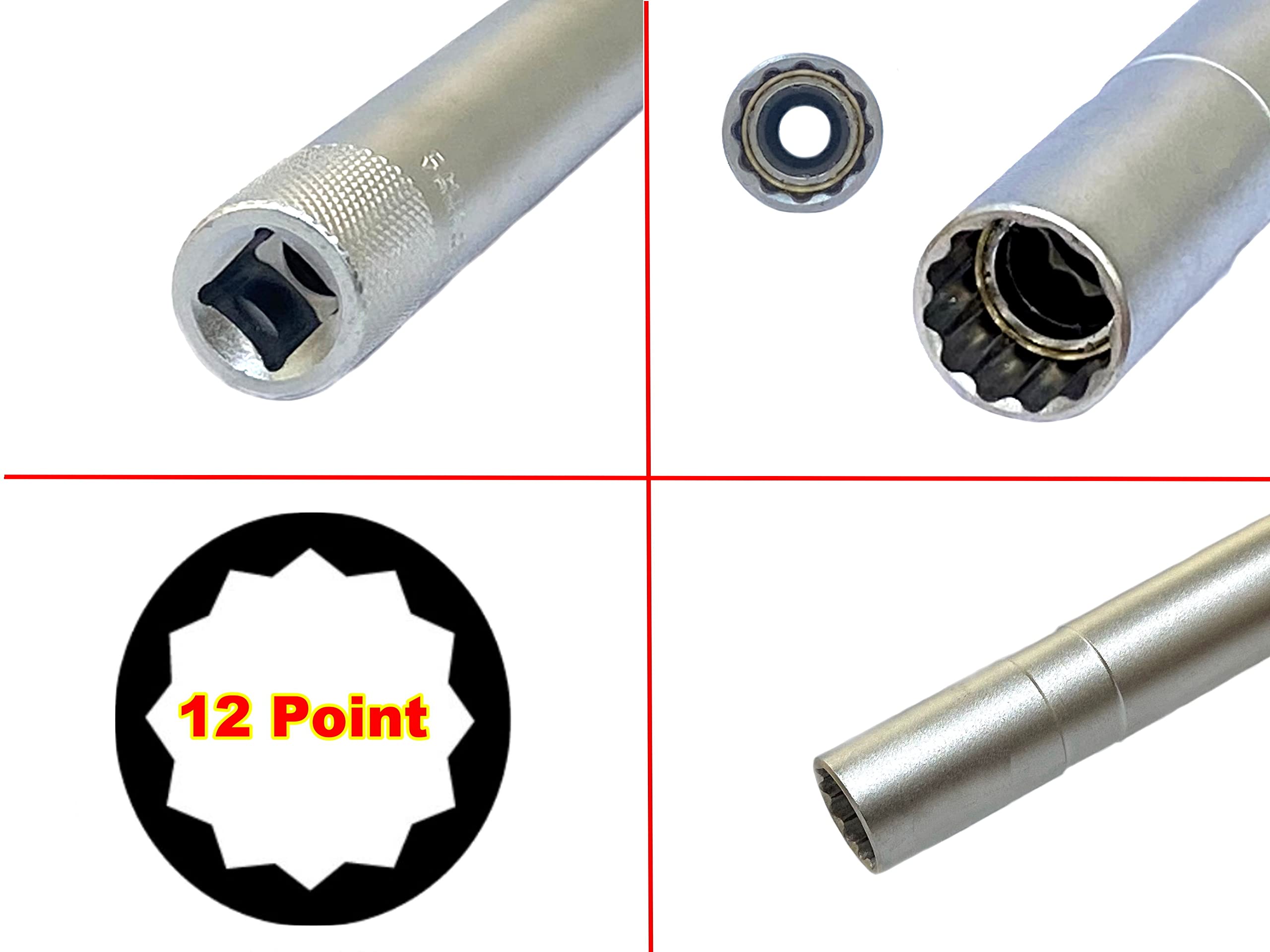 Sterownik 3/8 cala magnetyczny cienkościenny 14 mm gniazdo świecy zapłonowej 12PT (25 cm bardzo długie)