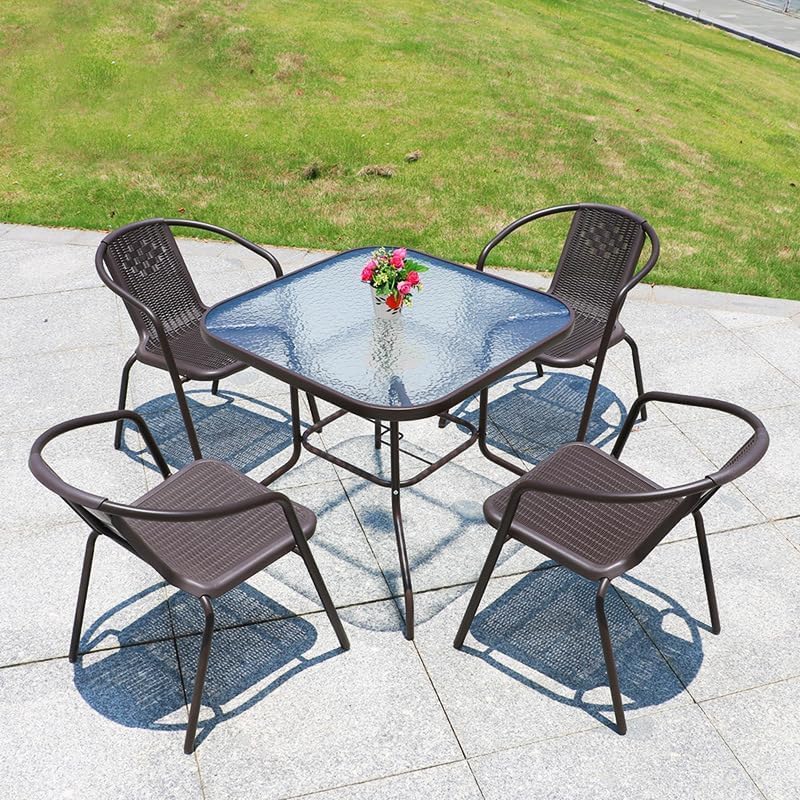 Garden Dining Set Outdoor Furniture Patio Dining Table and Chair Balcony Dinner Table Dinner Chair Poly Rattan Anthracite & Grey (THM-ODS-03, 4Pcs Set)