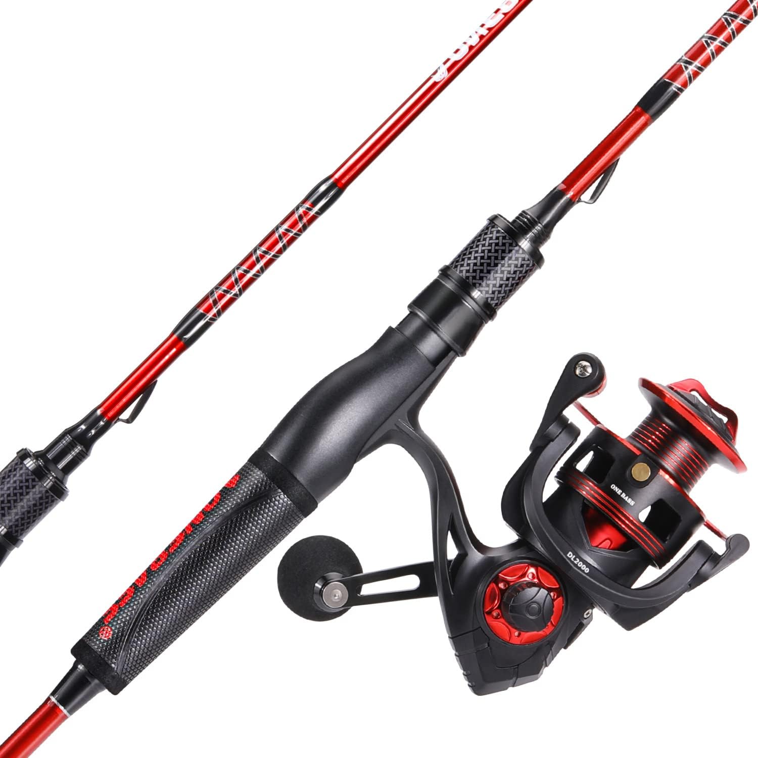 one bass fishing rod and reel combo, im7 graphite 2 pc blank baitcasting combo, spinning rod with superpolymer handle red 6'0"medium-fast with 1000 reel