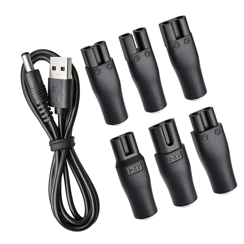 Cabo carregador USB para DC 5V com 6 adaptadores para barbeadores e aparadores AZJCKEW, 7 unidades