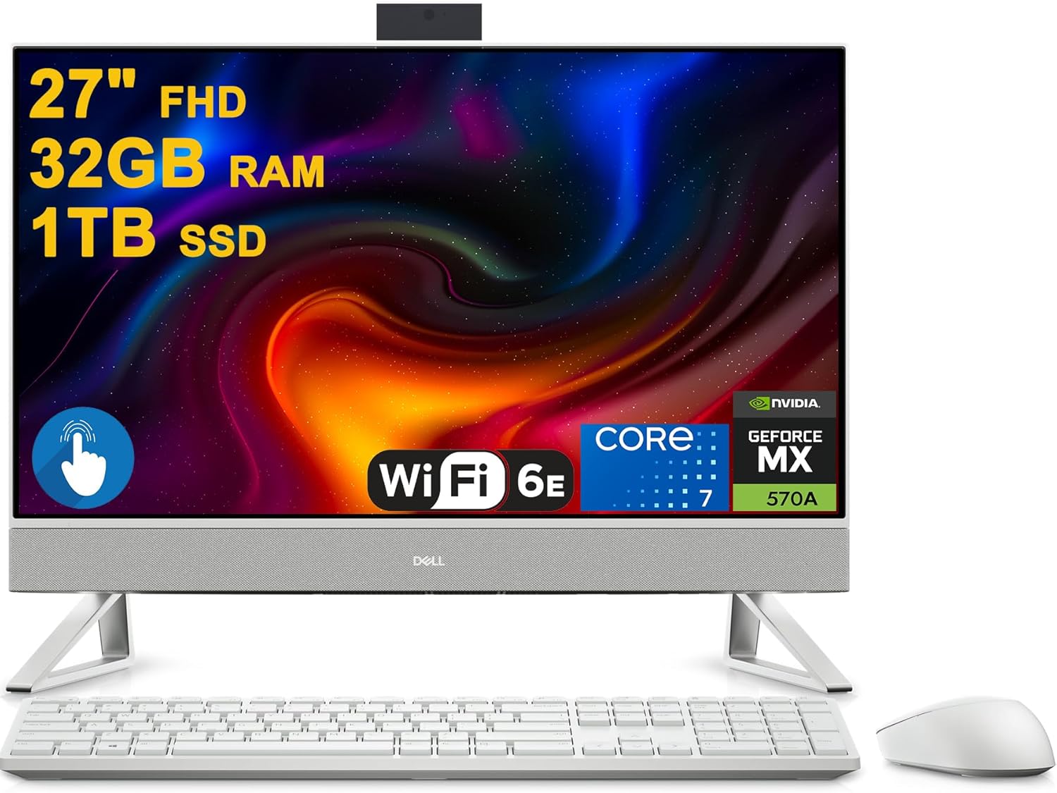 Dell Inspiron 27 7730 AIO Desktop 27" FHD Touchscreen (99% sRGB) Intel 10-core Core 7 150U (Beats i7-1355U) 32GB RAM 1TB SSD NVIDIA GeForce MX570A Type-C Pop-up FHD Camera Wi-Fi 6E Win11
