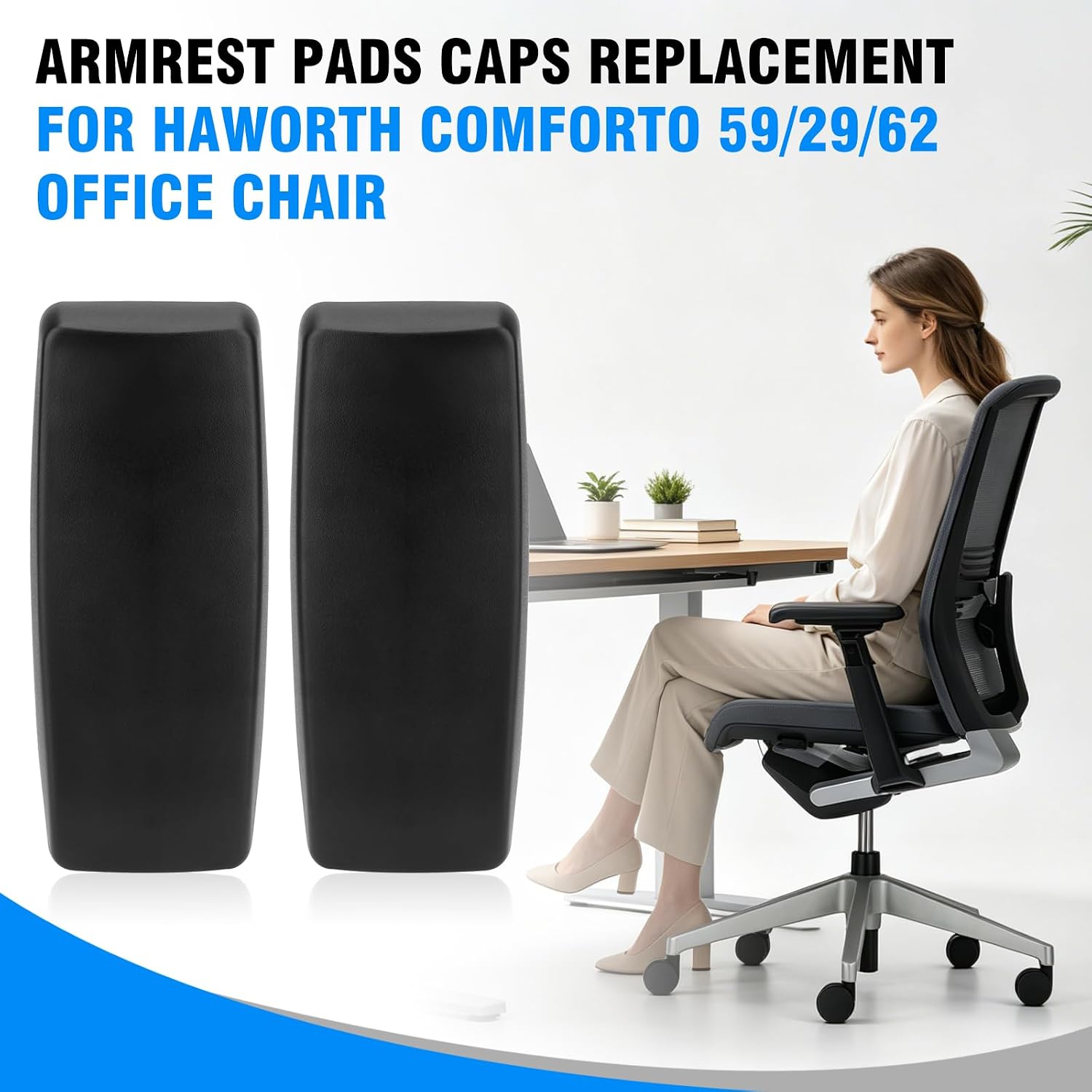 Armrest Pads Replacement for Haworth Comforto 59/29/62 Office Chair,Black (one Pair)