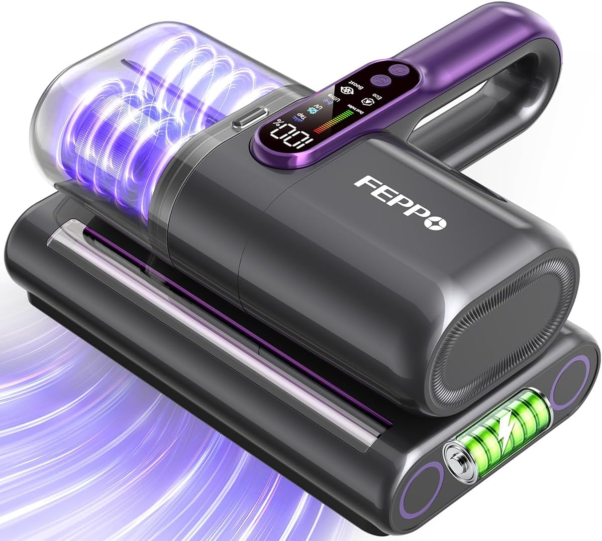 FEPPO Cordless Mattress Vacuum Cleaner, 18Kpa Bed Vacuum with 253.7nm UV-C Light & Ultrasonic Technology, Handheld Vacuums with Dust Sensor & LED Display, 52800 Times/Min High Frequency Tapping