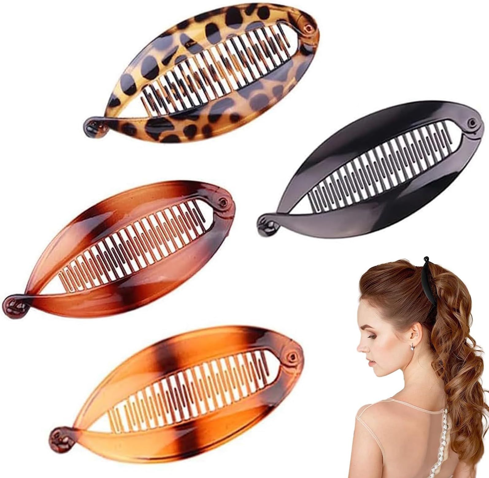 4 Pack Non-Slip Banana Hair Clips for Fine Hair - Double Comb Clips for Women Girls, Thick Hair Friendly Hair Accessories with Strong Grip for Everyday & Wedding Styles