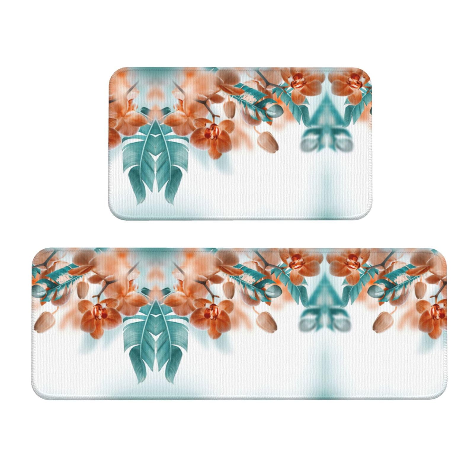 Tapis de cuisine absorbants orchidée bleu sarcelle et orange lot de 2 lavables pour le sol