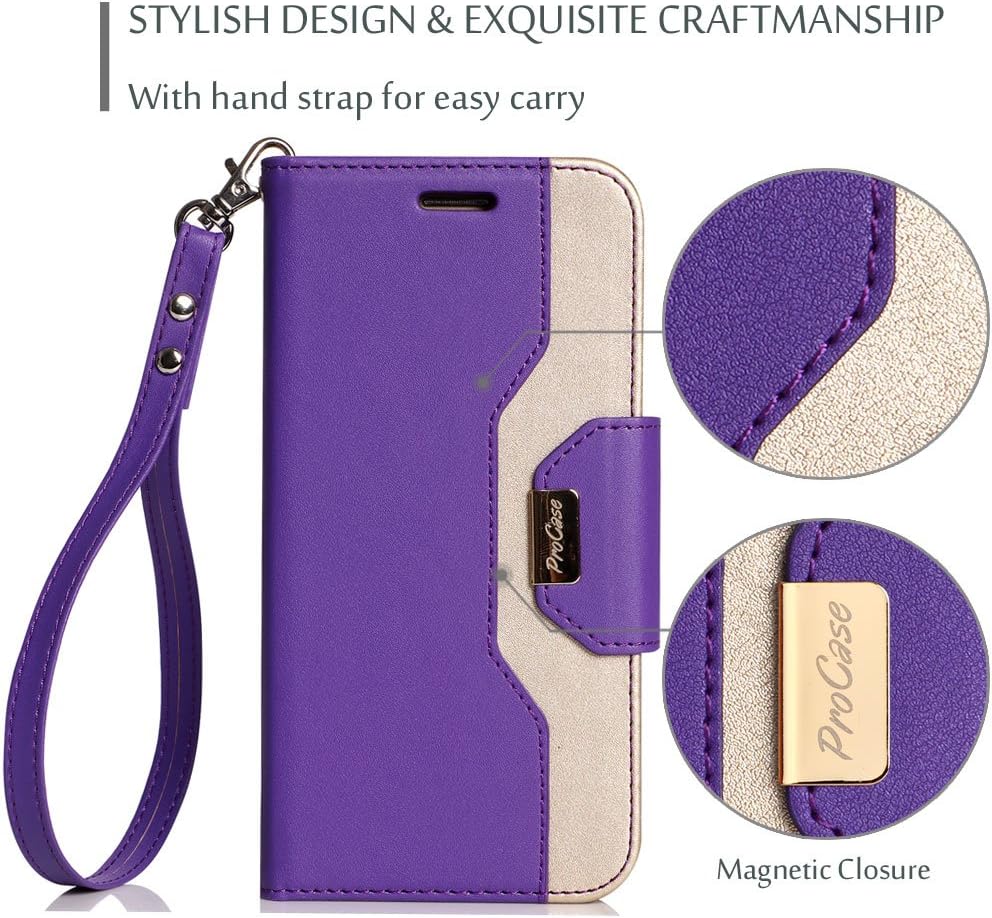 Procase Google Pixel Wallet Case, Flip Cover Card Case for Google Pixel 5.0", with Card Slots and Mirror, Stylish Slim Kickstand Case for 5.0 Inch Pixel -Purple