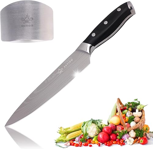 Cuchillo de cocina profesional de 8 pulgadas con protector de dedo, cuchillo de cocina súper afilado para corte de precisión, accesorio de cocina