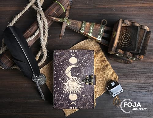 Miniatura 3 de Sun & Moon - Diario de cuero vintage para hombres y mujeres, 200 páginas de papel vintage antiguo hecho a mano con borde barbado, cuaderno de