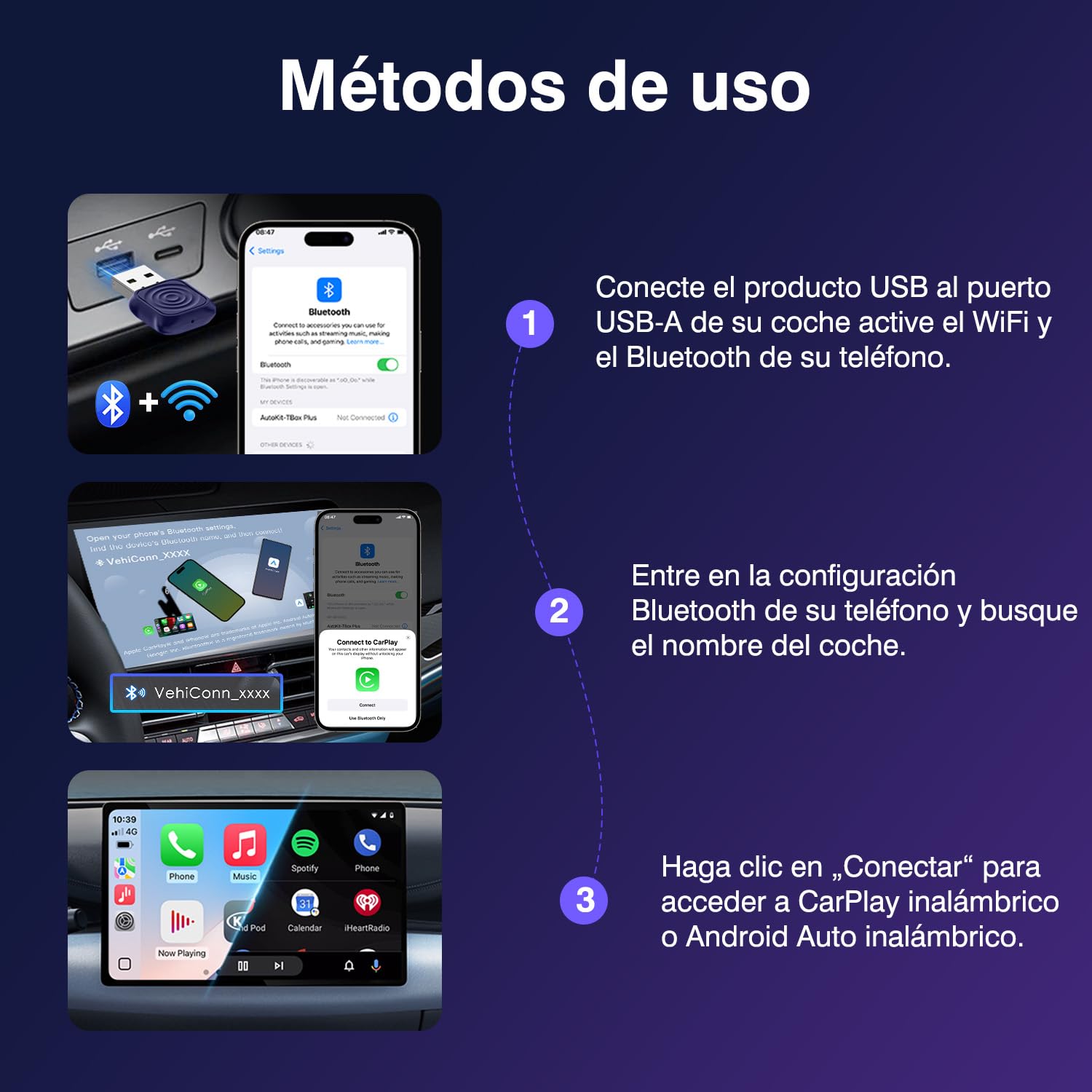 Carlinkit Adaptador inalámbrico CarPlay/Android Auto USB Mini Ultra para CarPlay con cable de fábrica y Android Auto con cable OEM, Plug & Play Wireless CarPlay/Android Auto Dongle compatible con iOS