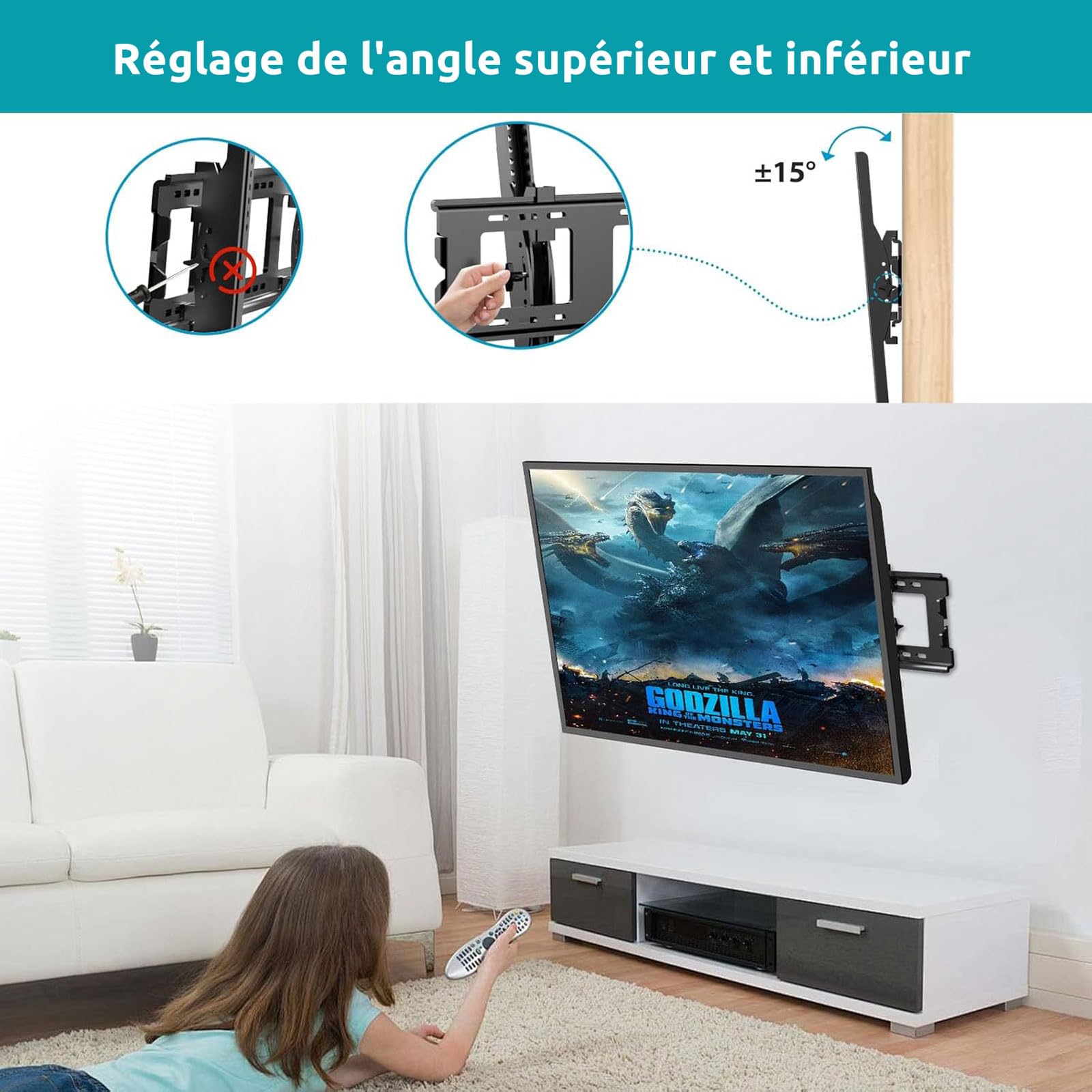 Support Mural TV Universel Grande Taille Lourde pour écrans 50-120",Jusqu'à 120kg,Fixation Murale TV Inclinable Max VESA 900x600 mm,Accroche TV Mural 70 75 80 85 86 90 98 100 110 Pouces
