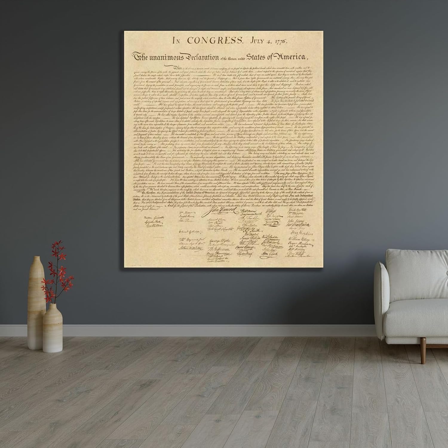 ArtDirect U.S. Declaration of Independence - Decorative Sepia Custom Framed Art Print Giclee Print or Canvas Options with Various Sizes and Customization by US Government