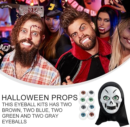 Miniatura 4 de Lurrose 8 piezas de ojos aterradores de Halloween, 4 pares de globos oculares huecos de plástico para Halloween, globos oculares de esqueleto para