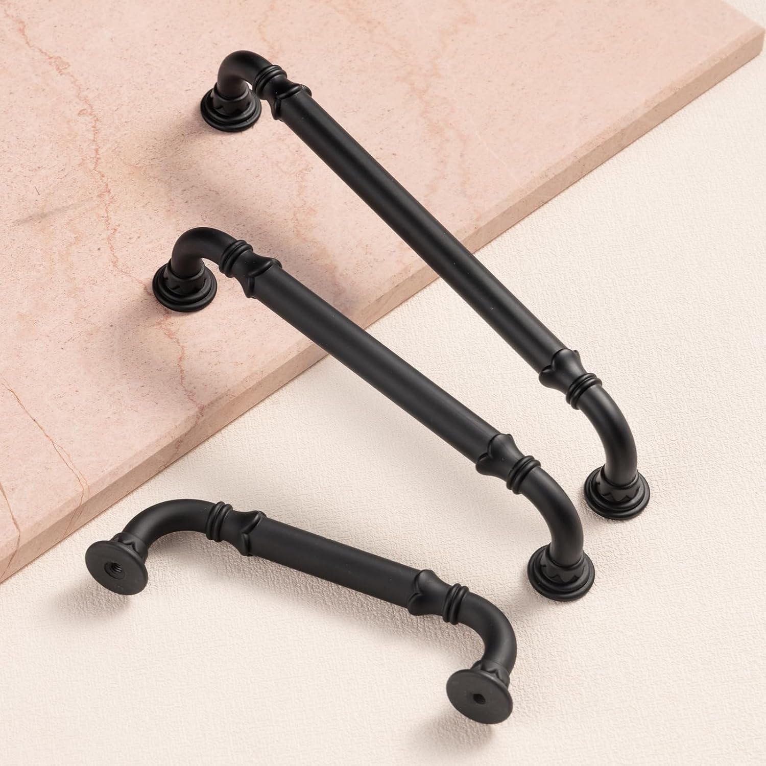 A & K 10 Pack Cabinet Handles Retro Antique Brass 3.75 Inch Arch Matte Black Drawer Flower Pulls for Kitchen Bathroom Bedroom Cupboard Door Drawer Dresser Wood Furniture Champagne Gold Hardware