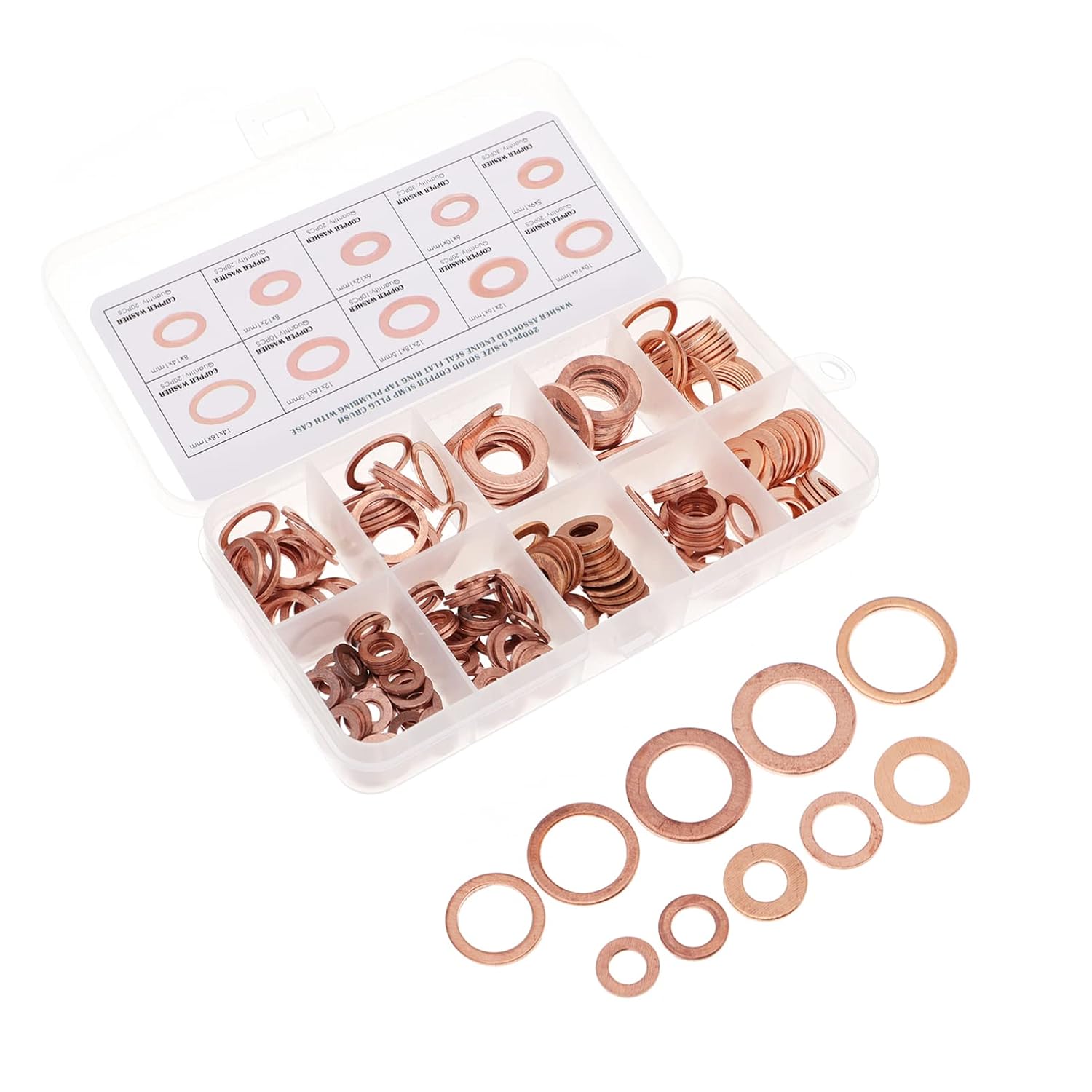 200Pcs Copper Flat Washer Kit Sealing Gaskets for Oil Fuel Water and Hydraulic Accessories for Machinery Electrical Connections and Automotive Use