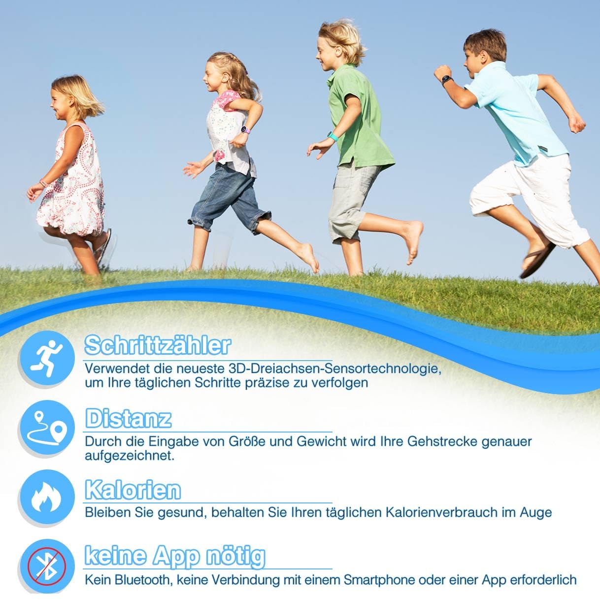 Orologio Fitness Tracker Digitale per Bambini, Orologio da Polso Impermeabile con Contapassi/Distanza/Calorie/Cronometro/Sveglia, Fantastico per Ragazzi, Ragazze, Bambini e Adolescenti (Nero)