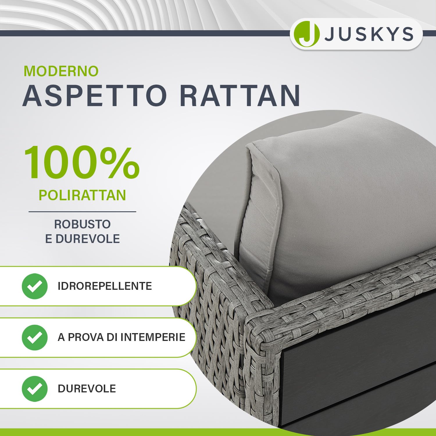 Juskys 2in1 Set di mobili da giardino relax in polyrattan Jamaika - Tavolo, divano da giardino - Salottino per balcone, giardino - Lounge da esterno grigio