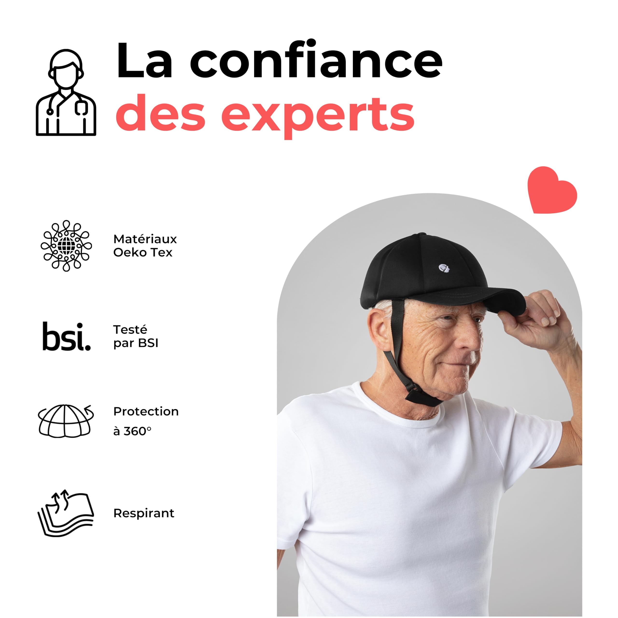 Ribcap Casquette Baseball Noir | Casque Souple pour épilepsie et Chutes