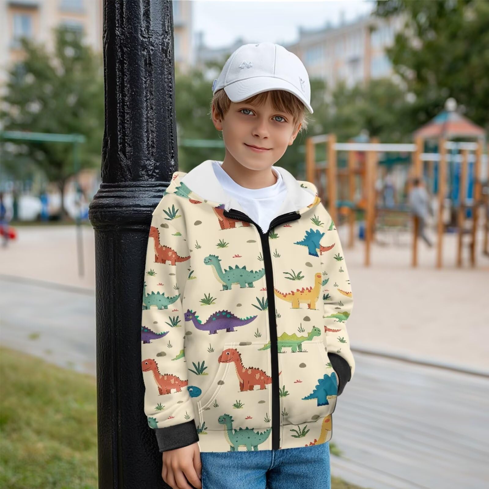 Sudadera con capucha de forro polar con cremallera frontal y bolsillos laterales para niños y niñas, para otoño e invierno