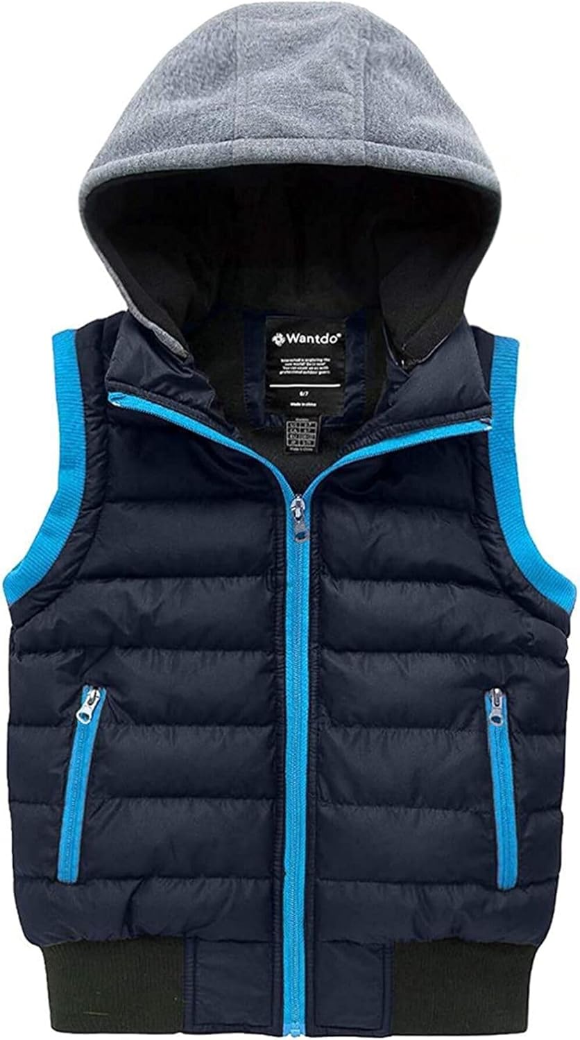 wantdo Boy's Puffer Vest Waterproof Winter Coat Fleece Vest Sleeveless Jacket