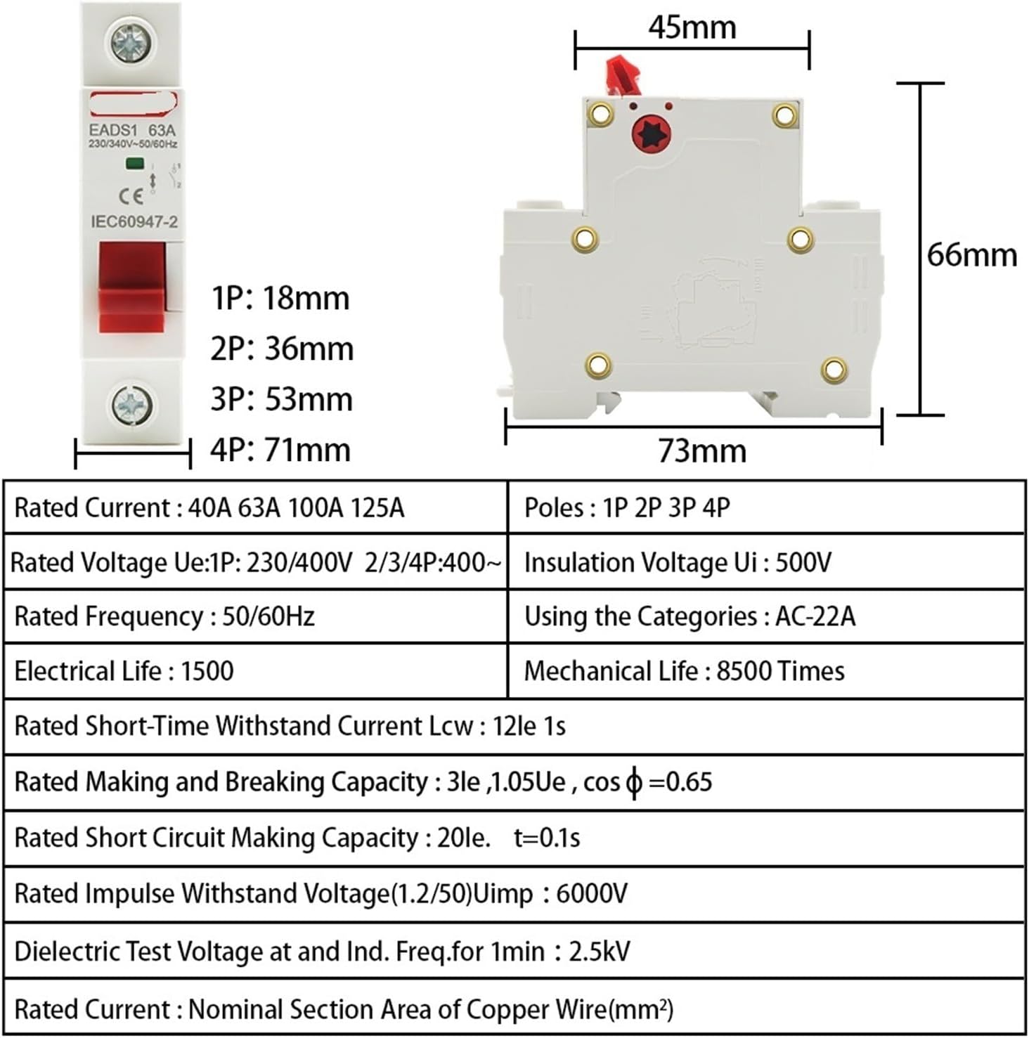 Rail Type 1P 2P 3P 4P 40A 63A 100A 125A Knife Switch Main Isolation Household Industrial Circuit Breaker AC(40a,3P)