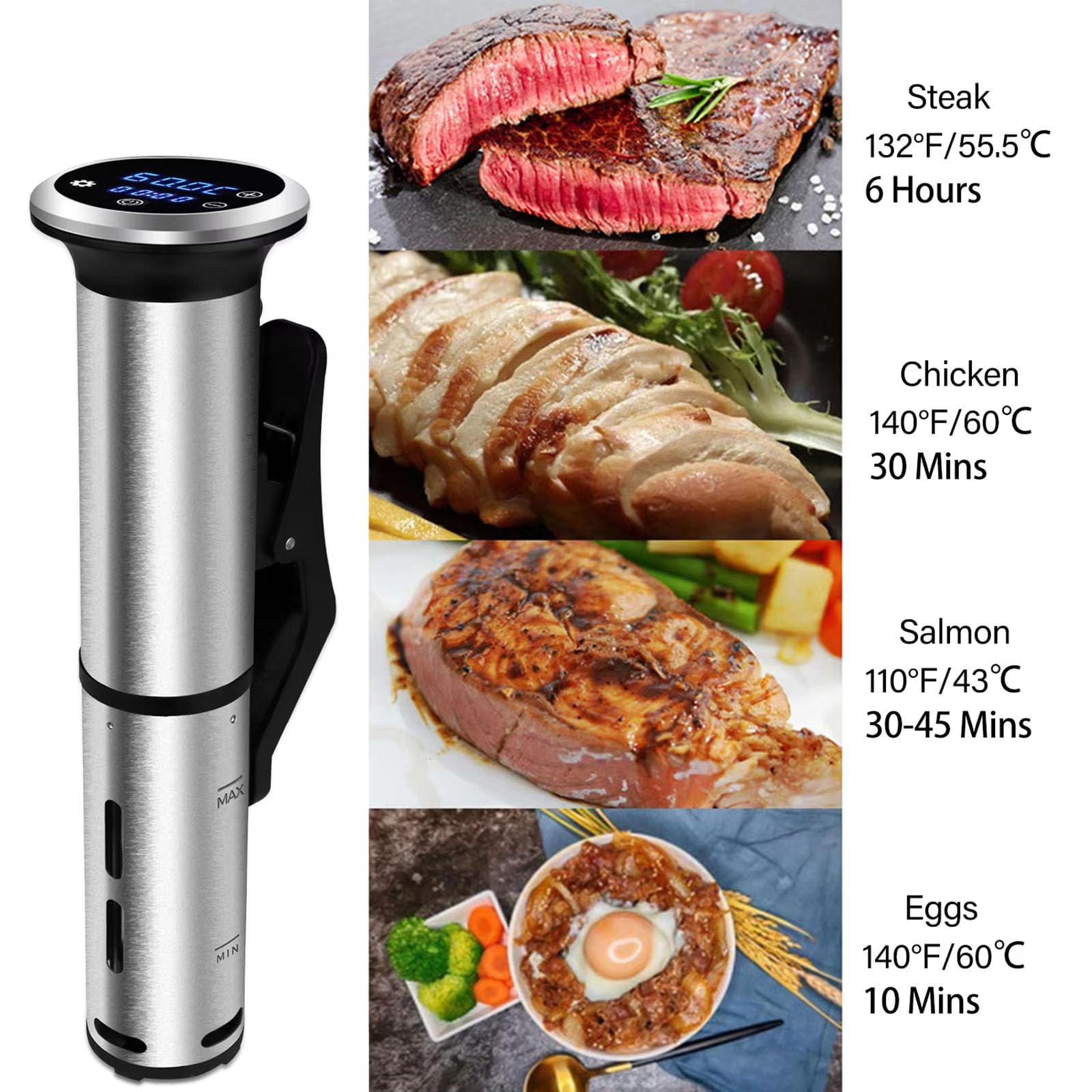 Cocina Sous Vide, Máquinas Sous Vide 1200W, Cocina Suvee Circuladora de Inmersión con Control Preciso de Temperatura y Tiempo, Abrazadera Ajustable, Pantalla Digital, IPX7 Resistente al Agua