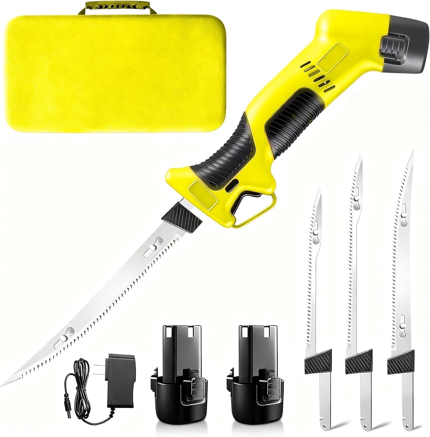 Electric Fillet Knife for Fish - Fillet Knife Kit Combo Non-Slip Handle with 4 Stainless Steel Blades Fishing Gift For Men(Yellow)
